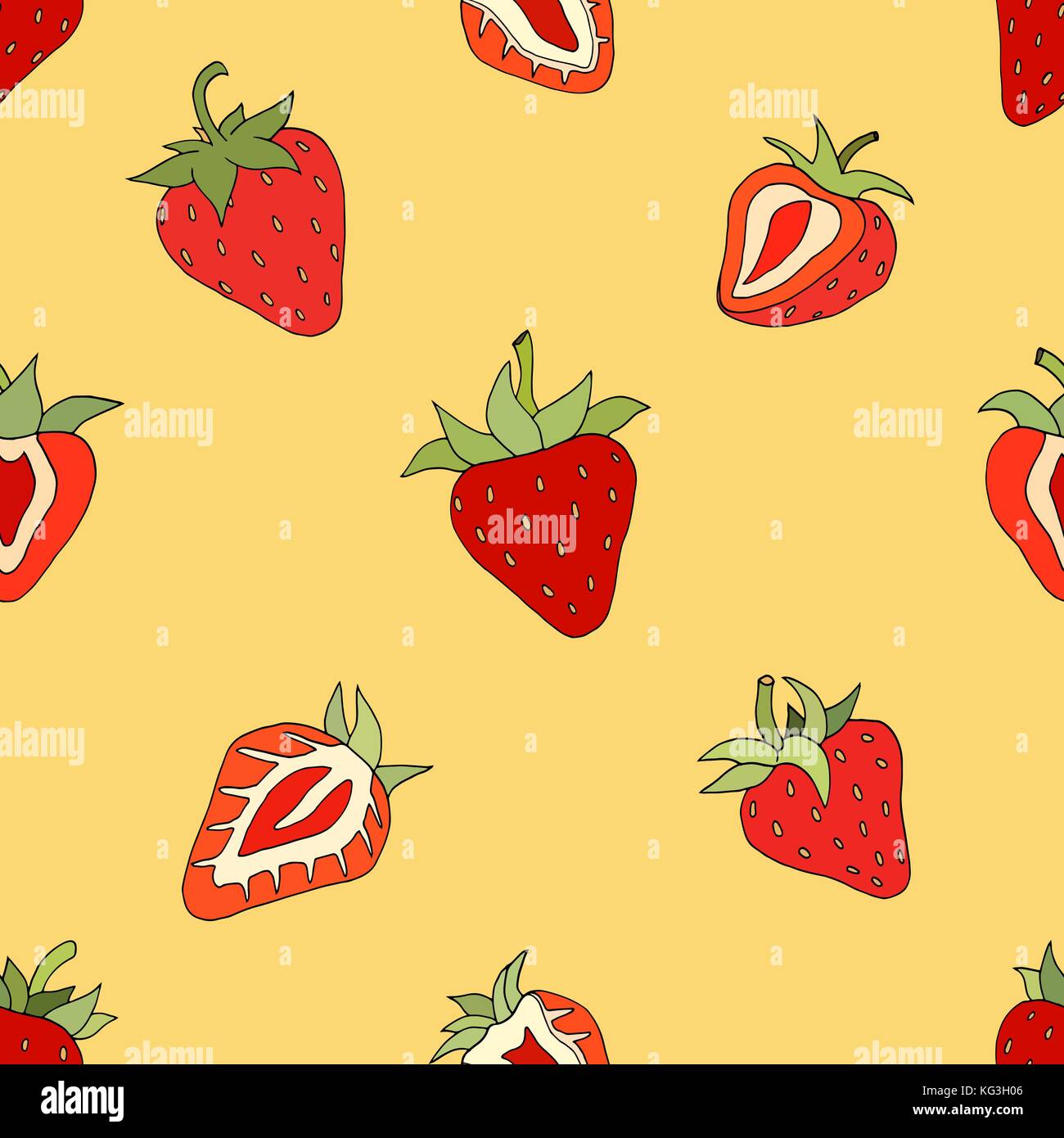 Seamless pattern Set red strawberries on a white background. Hand drawn ...