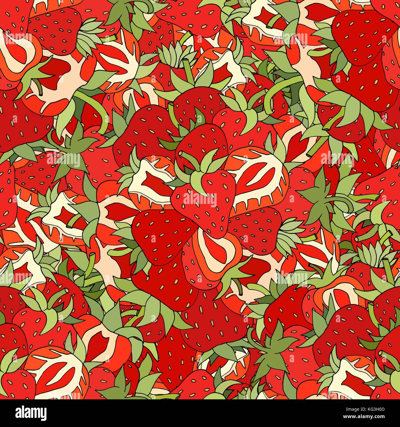 Seamless pattern Set red strawberries on a white background. Hand drawn ...