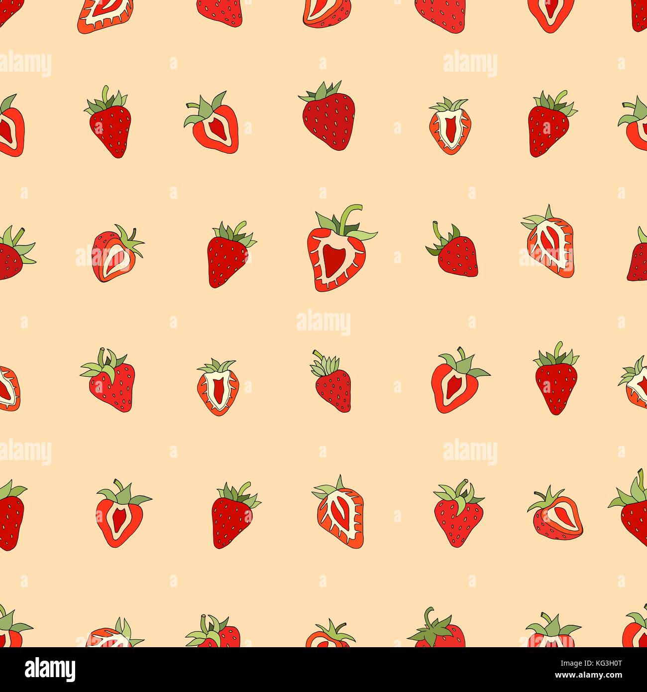 Seamless pattern Set red strawberries on a white background. Hand drawn ...