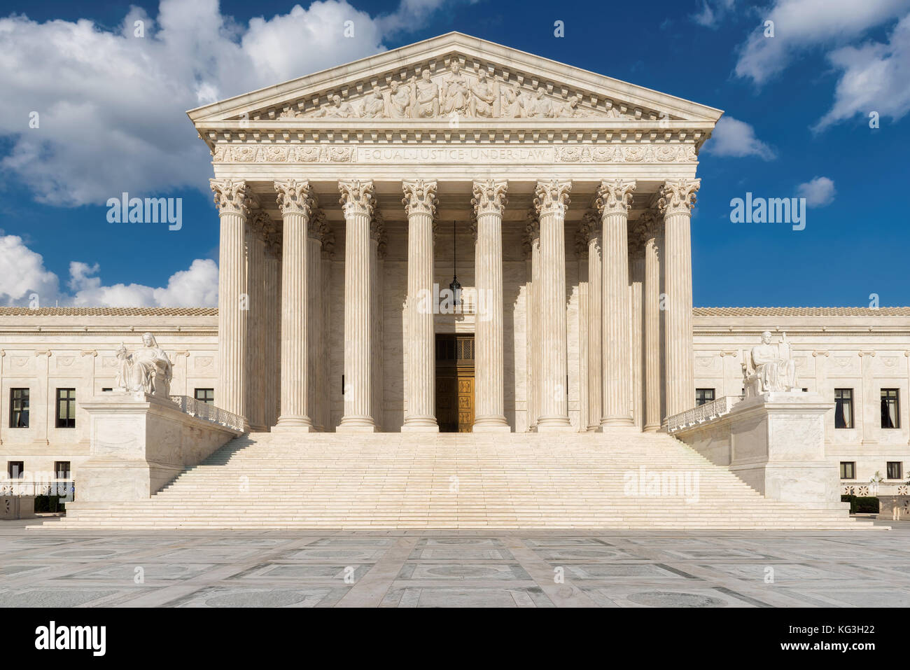 United States Supreme Court Building and fountain at sunny day in Washington DC, USA. Stock Photo