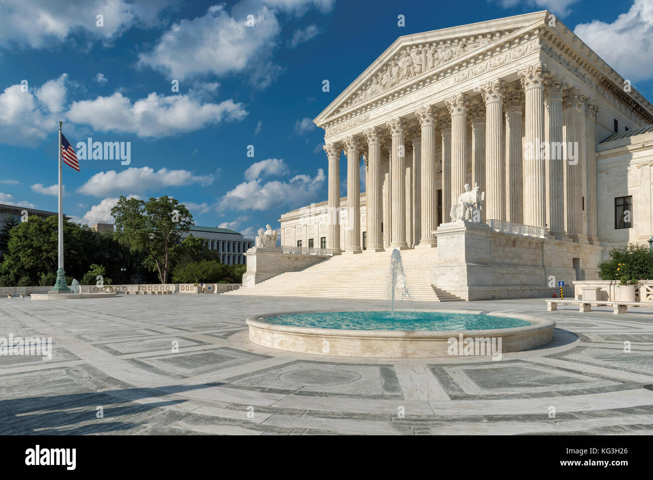 United States Supreme Court Building and fountain at sunny day in Washington DC, USA. Stock Photo