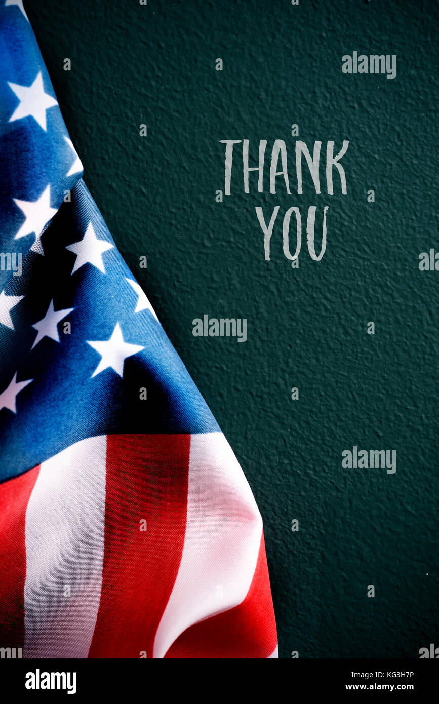 an american flag and the text thank you against a dark green background ...
