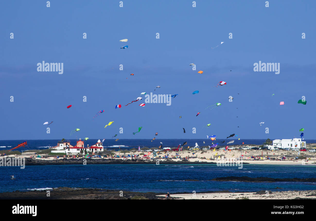 Kite competition on one of the Canary Islands beach in winter season Stock Photo