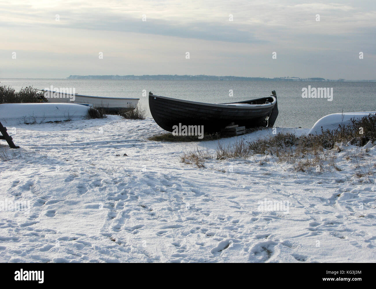 BOATS on the beach in winter 2013 Stock Photo
