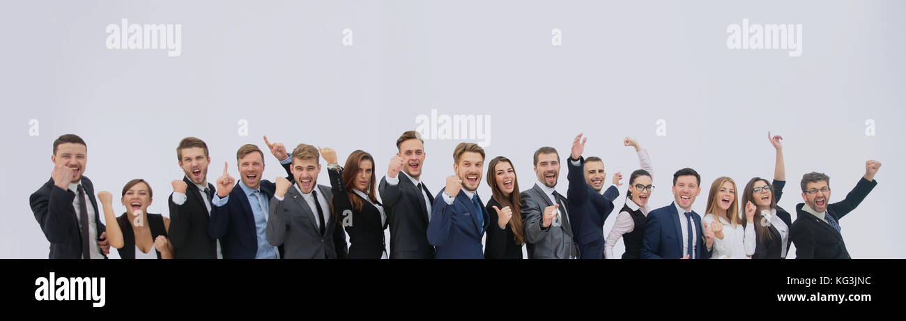 Smiling business people standing together in line in a modern of Stock ...