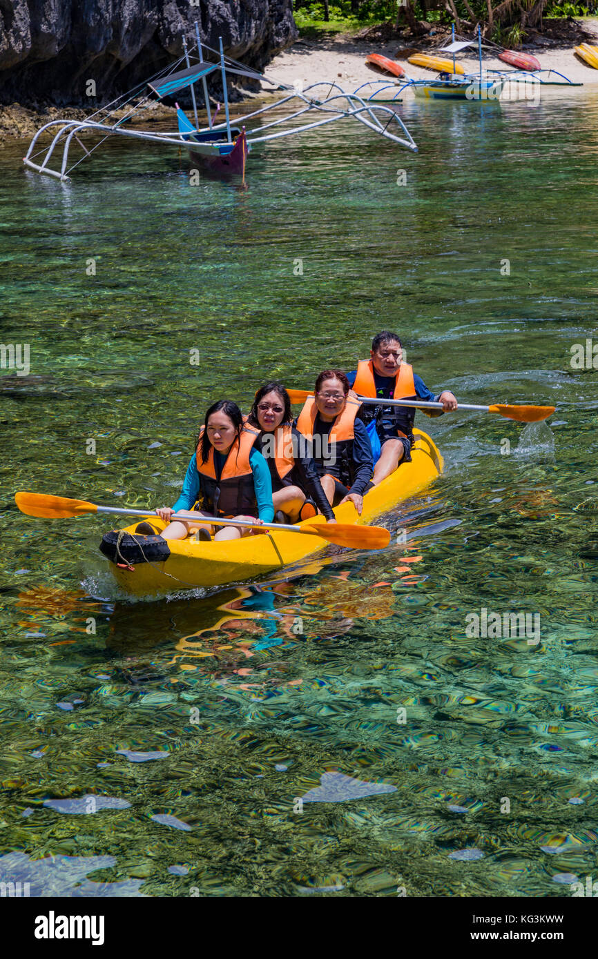 Asia Philippines Palawan El Nido Kayaks at the entrance to the Small