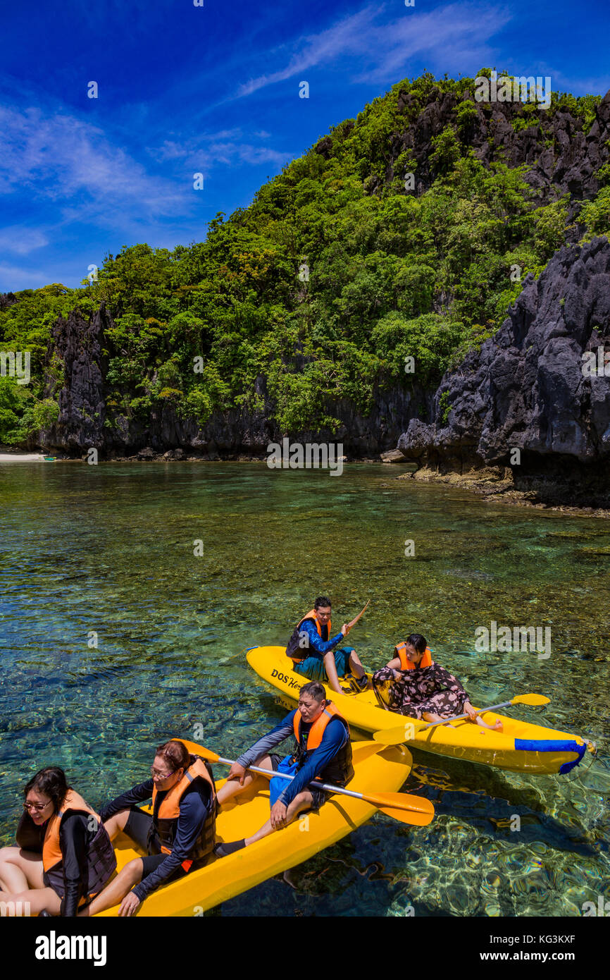 Asia Philippines Palawan El Nido Kayaks at the entrance to the Small