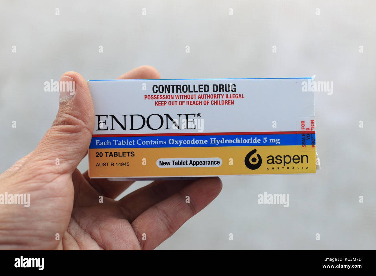 NOT AN ACTUAL MEDICATION - STOCK PHOTO ONLY! Prescription painkiller Endone  - strong pain killer isolated Stock Photo