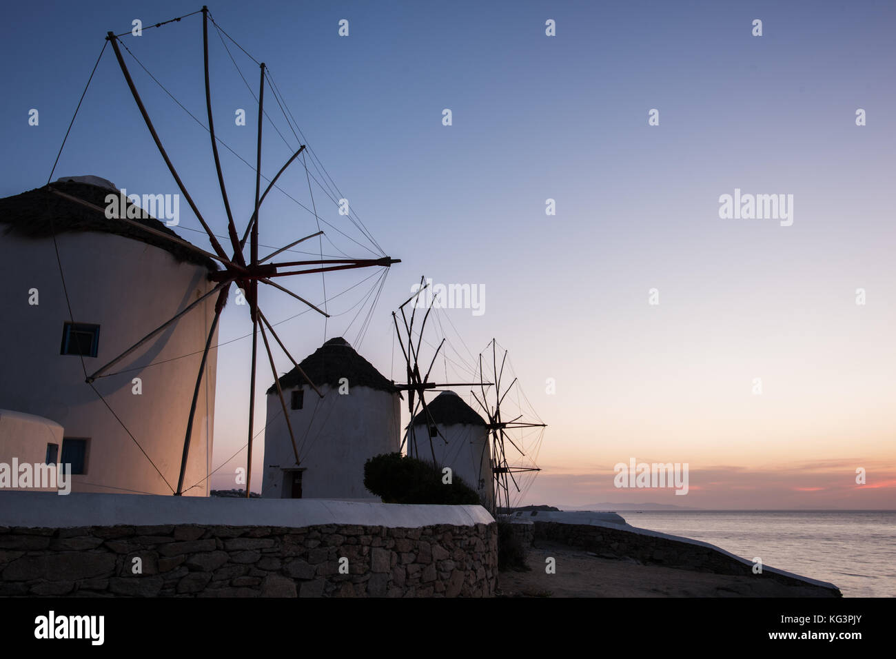Sunset at Mykonos Windmills Stock Photo