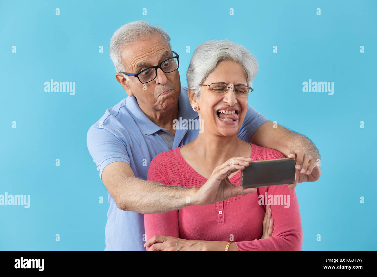 Senior couple taking selfie Stock Photo