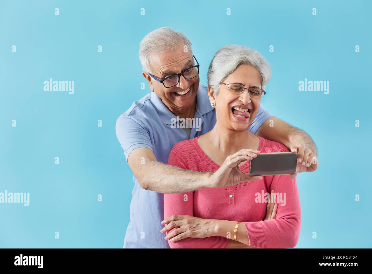 Senior couple taking selfie Stock Photo