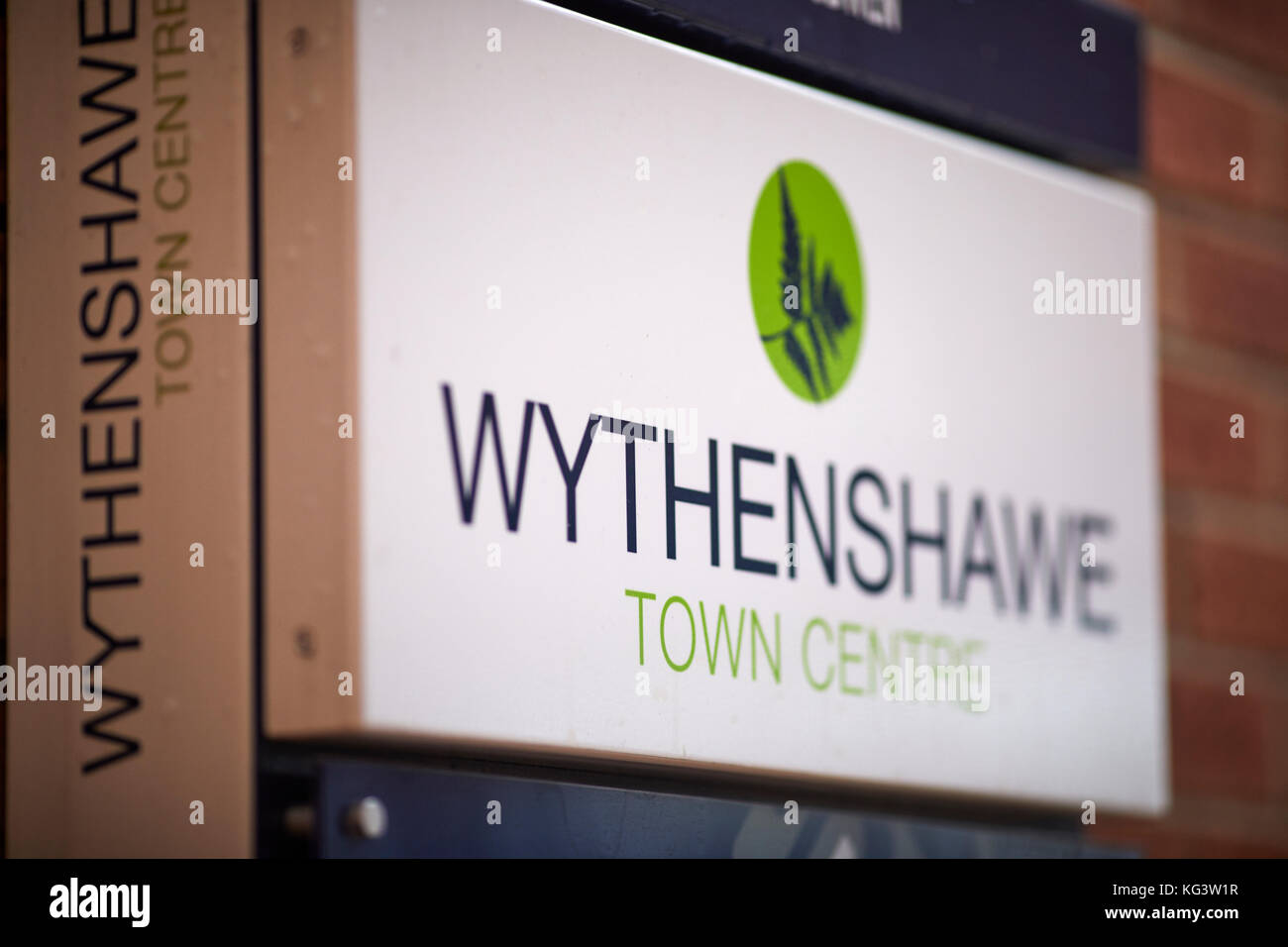 Exterior of Wythenshawe  town centre shopping parade sign Stock Photo