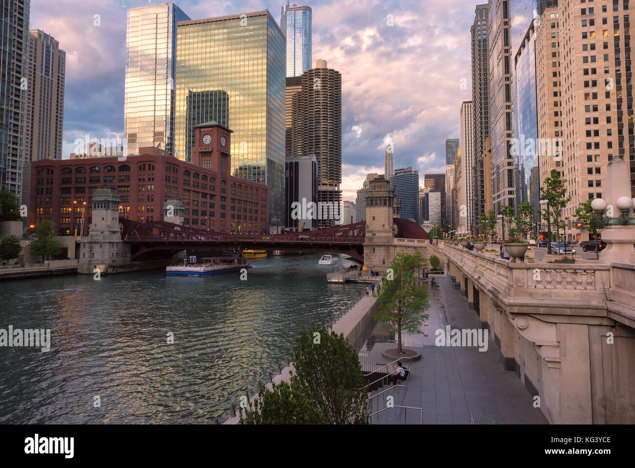 Chicago Skyline at sunset Stock Photo