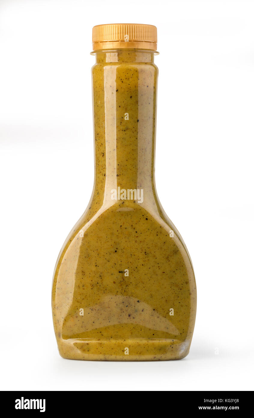 barbecue sauces in glass bottles on white background with clipping path