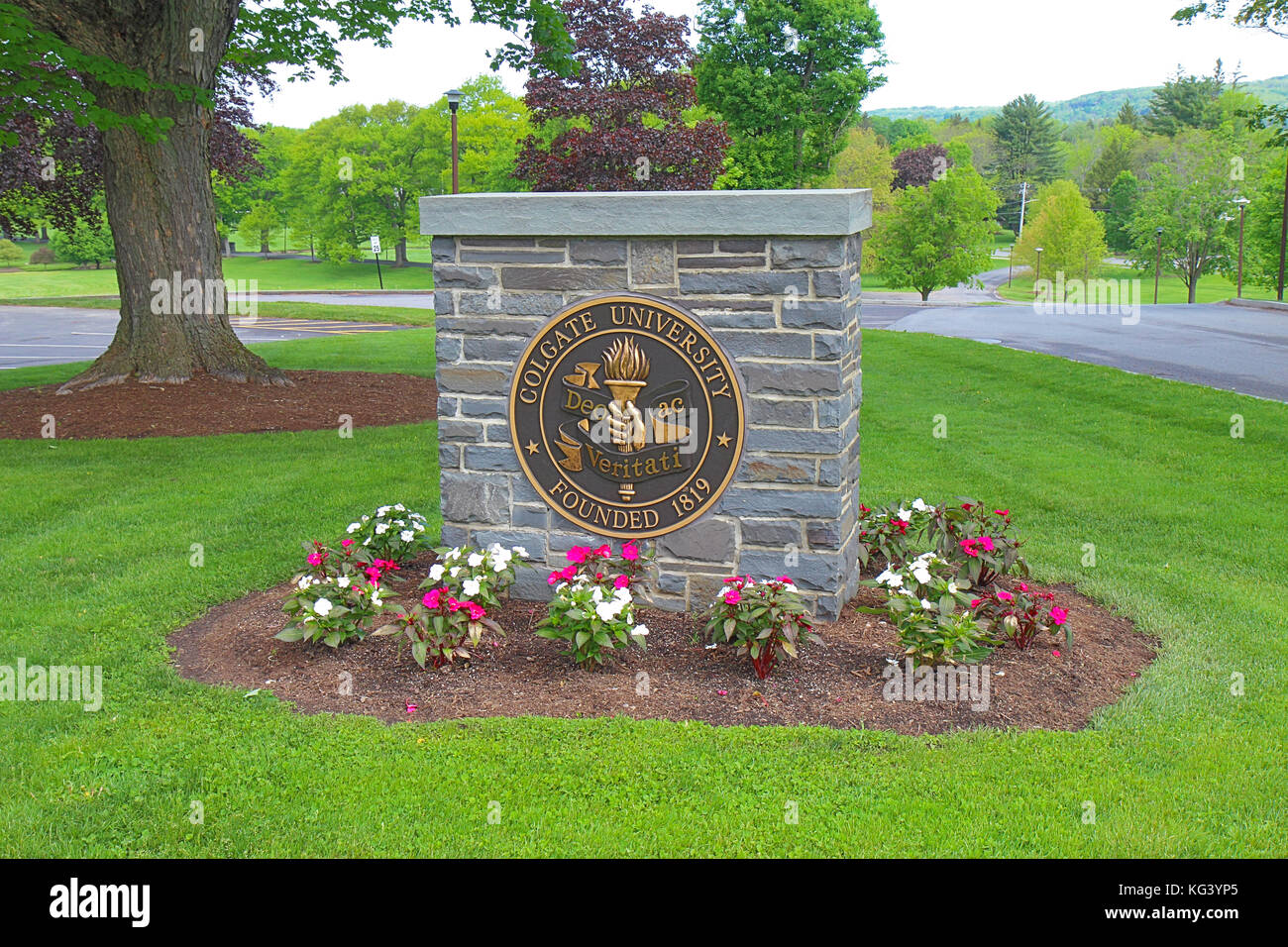 HAMILTON, NEW YORK MAY 28 2017 Sign marking the campus of Colgate