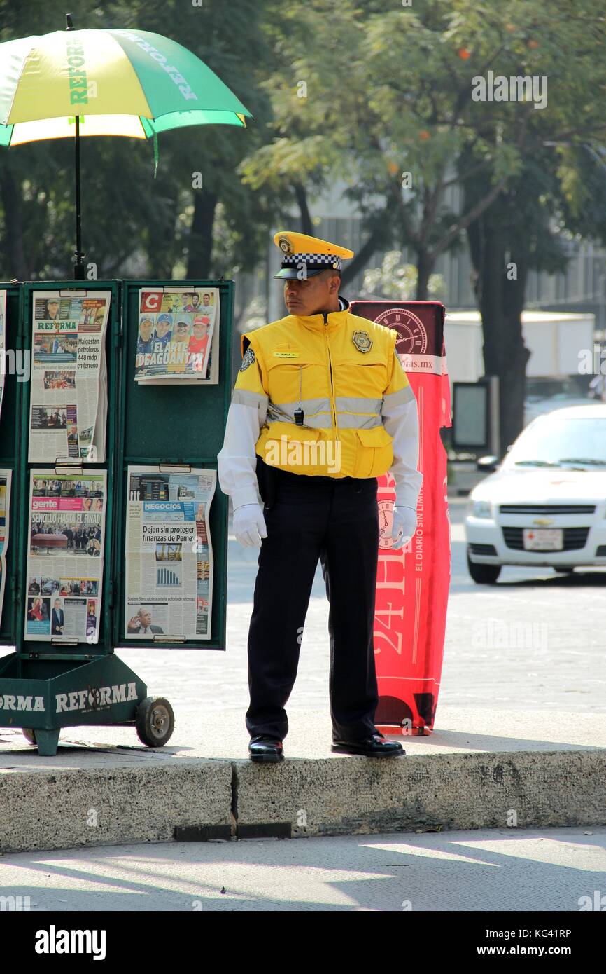 Transito policeman in the street of Mexico city. Stock Photo