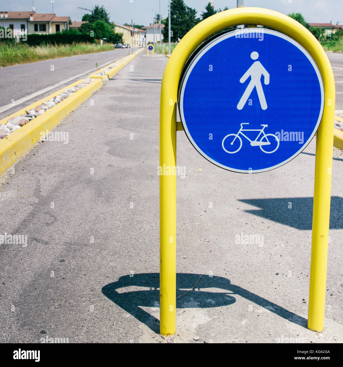 Cycling and pedestrian lane sign Stock Photo