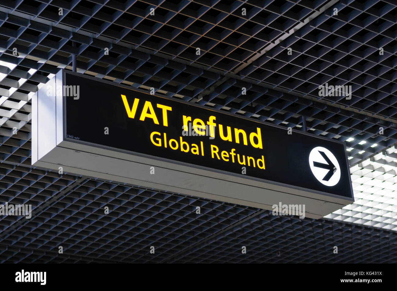 Sign to VAT tax refund office at Schiphol Airport Stock Photo