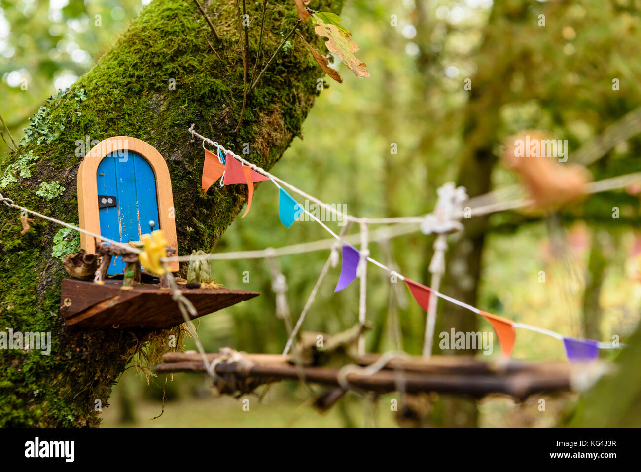 Fairy doors on trees in an Irish wood for the little people. Stock Photo