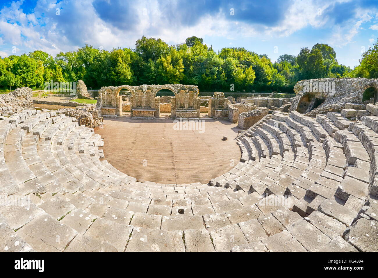 Theatre in Sanctuary of Asclepius in ancient Roman city, Butrint, UNESCO, Albania Stock Photo