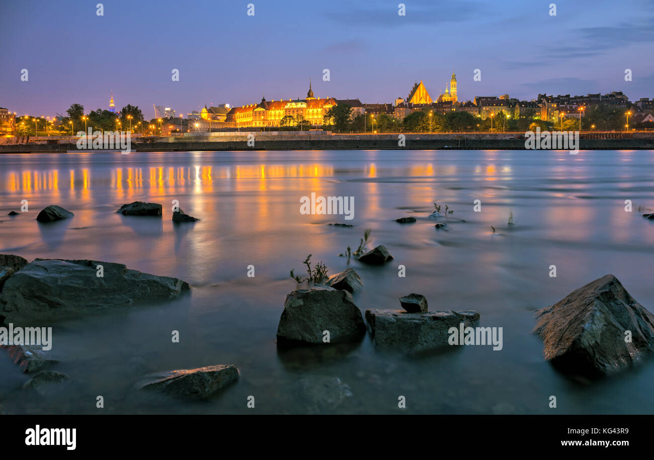 Evening view from the river to the old town in Warsaw. HDR - high dynamic range Stock Photo