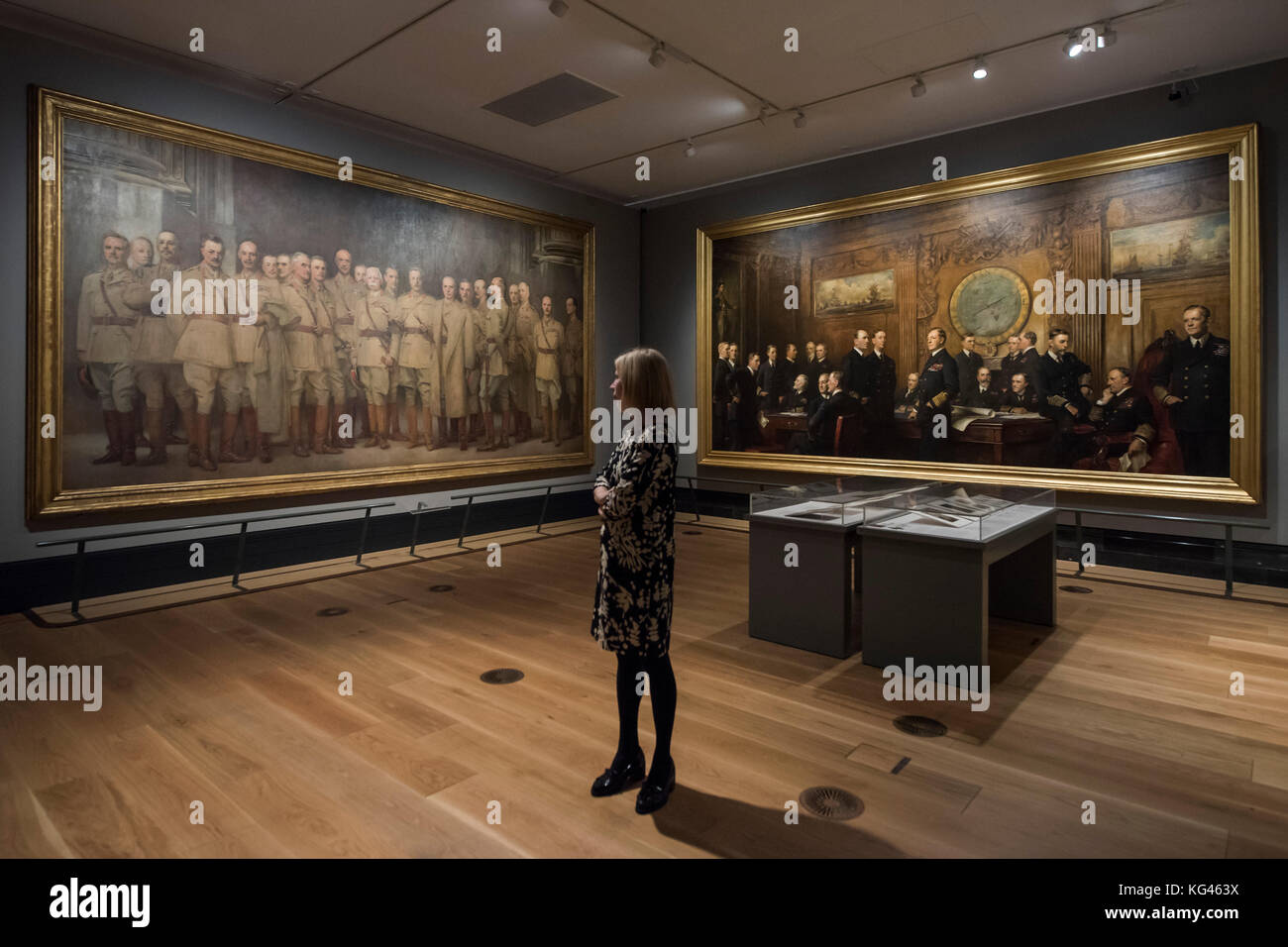 London, UK. 3rd November, 2017. General Officers of World War 1, 1922, by John Singer Sargent and Naval Officers of World War 1, 1921, by Sir Arthur Stockdale Cope - The National Portrait Gallery, London opens brand new gallery spaces devoted to its early 20th Century Collection on 4 November 2017. The creation of these new spaces within the Gallery's free permanent Collection, has been made possible by a grant from the DCMS/ Wolfson Museums & Galleries Improvement Fund. London 03 Nov 2017. Credit: Guy Bell/Alamy Live News Stock Photo