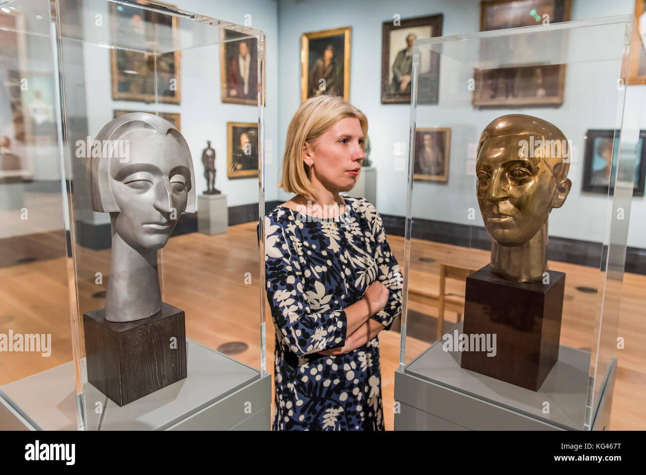 London, UK. 3rd November, 2017. Dame Edith Sitwell, by Maurice Lambert, and Sir Osbert Sitwell, by Frank Dobson, and other works - The National Portrait Gallery, London opens brand new gallery spaces devoted to its early 20th Century Collection on 4 November 2017. The creation of these new spaces within the Gallery's free permanent Collection, has been made possible by a grant from the DCMS/ Wolfson Museums & Galleries Improvement Fund. London 03 Nov 2017. Credit: Guy Bell/Alamy Live News Stock Photo