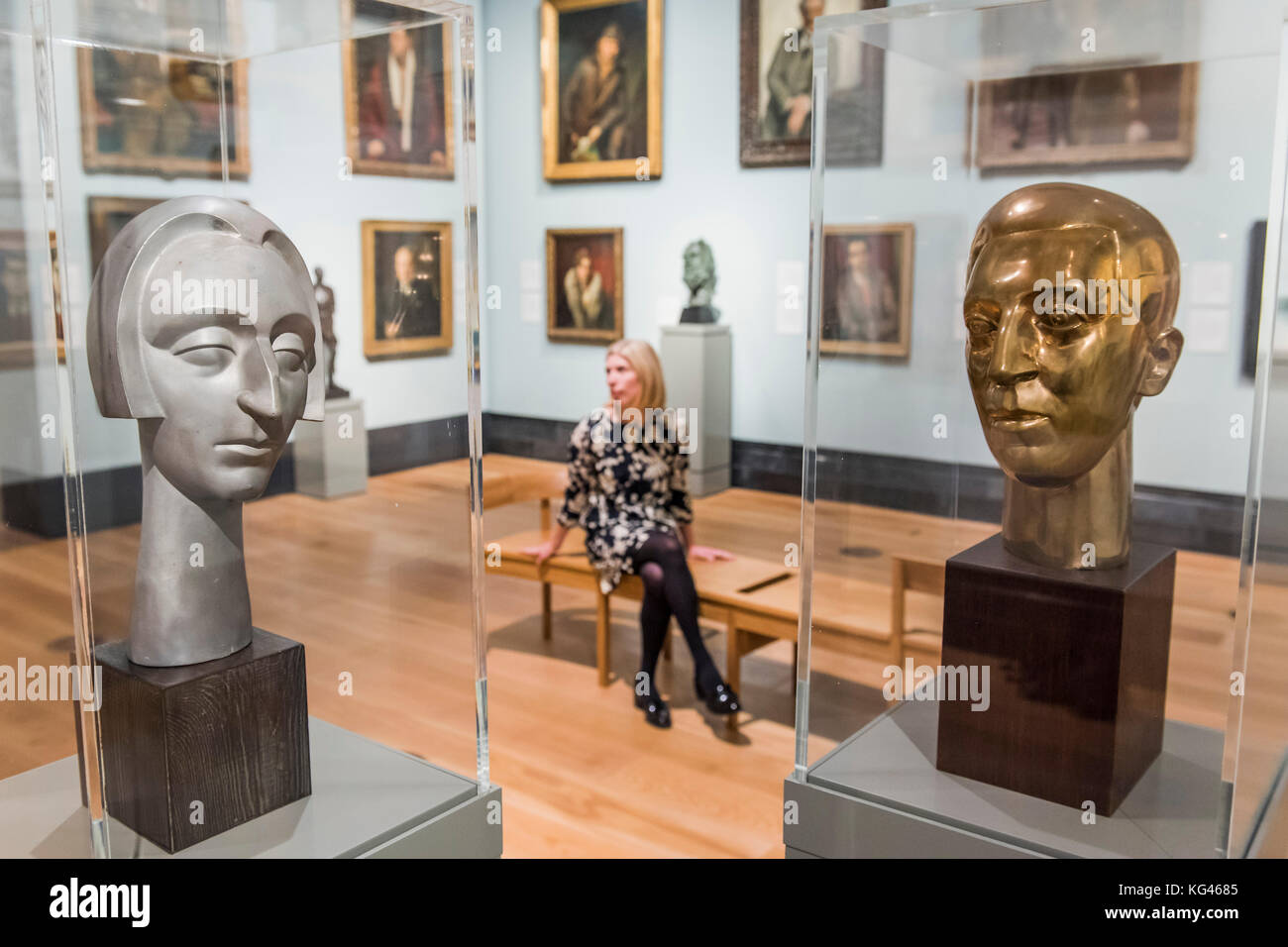 London, UK. 3rd November, 2017. Dame Edith Sitwell, by Maurice Lambert, and Sir Osbert Sitwell, by Frank Dobson, and other works - The National Portrait Gallery, London opens brand new gallery spaces devoted to its early 20th Century Collection on 4 November 2017. The creation of these new spaces within the Gallery's free permanent Collection, has been made possible by a grant from the DCMS/ Wolfson Museums & Galleries Improvement Fund. London 03 Nov 2017. Credit: Guy Bell/Alamy Live News Stock Photo