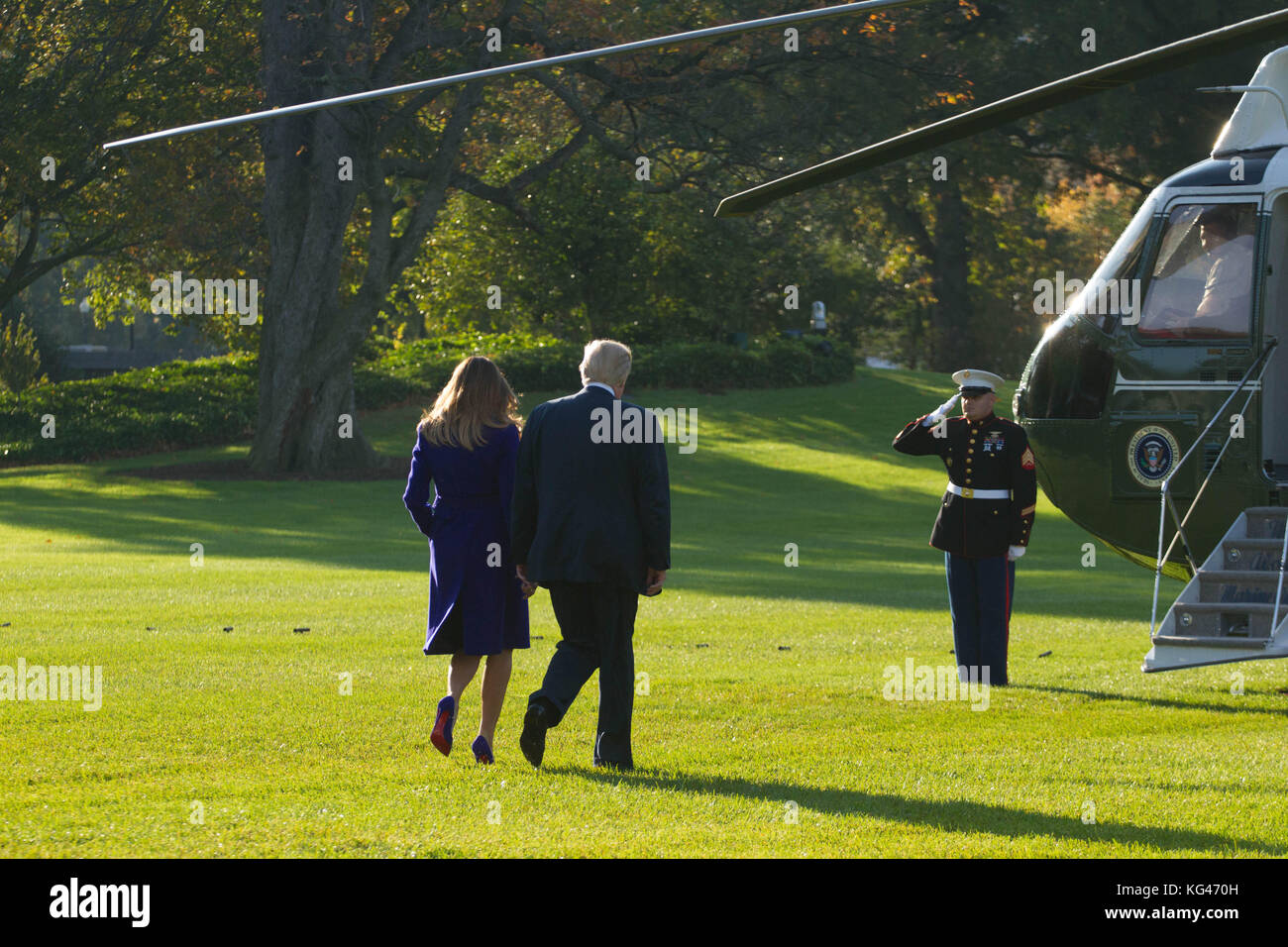 Washington, USA. 3rd Nov, 2017. President Donald Trump and first lady Melania Trump depart the White House for an 11-day, 5-nation trip to Asia, Friday, November 3, 2017. Credit: Michael Candelori/Alamy Live News Stock Photo