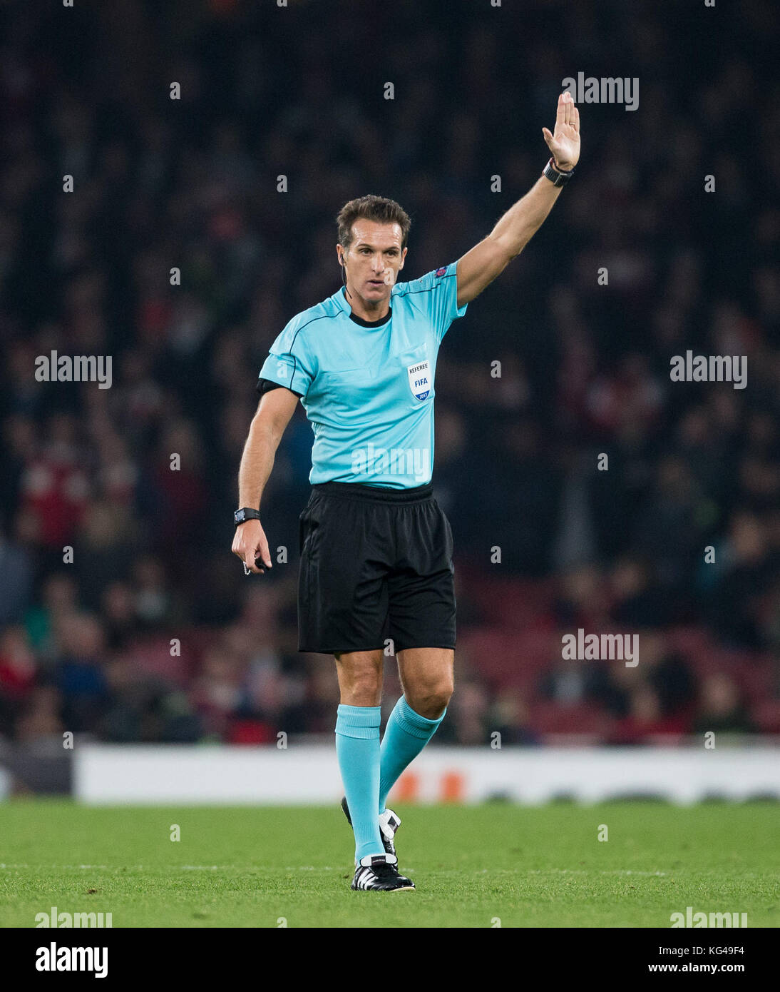 London, UK. 02nd Nov, 2017. Referee Luca Banti during the UEFA Europa League group stage match between Arsenal and FC Red Star Belgrade at the Emirates Stadium, London, England on 2 November 2017. Photo by Andy Rowland. Credit: Andrew Rowland/Alamy Live News Stock Photo