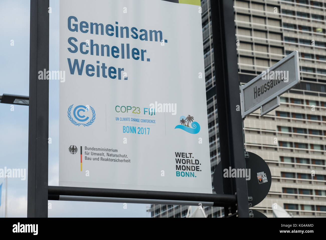 Bonn, Germany. 3rd Nov, 2017. As the city of Bonn prepares itself to welcome COP23 (United Nation Climate change Conference), logos for the event are sprouting around town. Credit: Alban Grosdidier/SOPA/ZUMA Wire/Alamy Live News Stock Photo