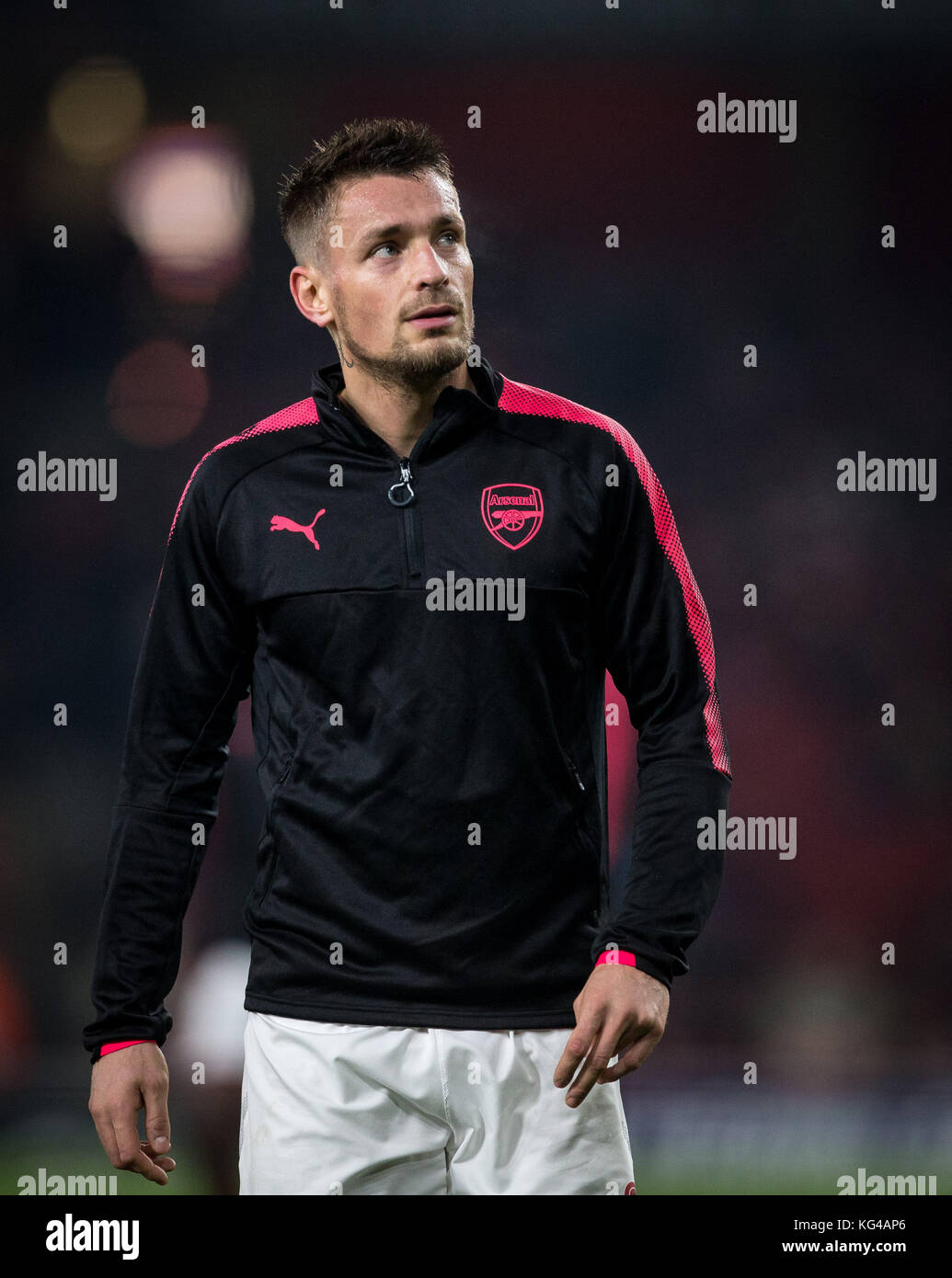 London, UK. 02nd Nov, 2017. Mathieu Debuchy of Arsenal ahead of the UEFA Europa League group stage match between Arsenal and FC Red Star Belgrade at the Emirates Stadium, London, England on 2 November 2017. Photo by PRiME Media Images. Credit: Andrew Rowland/Alamy Live News Stock Photo