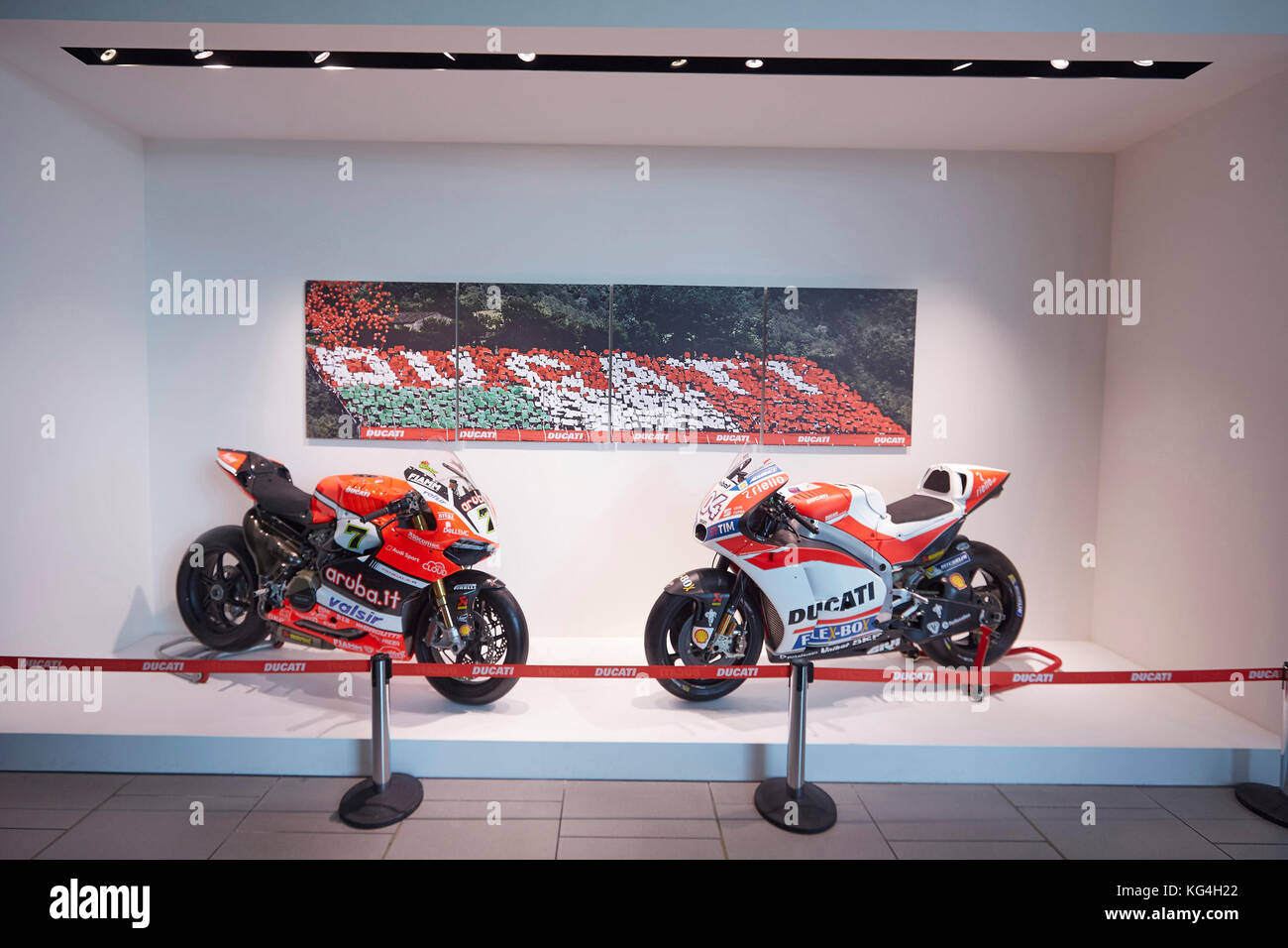 Motorcycles on display at the Ducati factory museum, Bologna, Italy