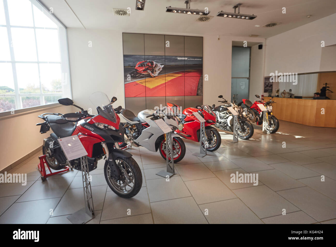 Motorcycles on display at the Ducati factory museum, Bologna, Italy. Stock Photo