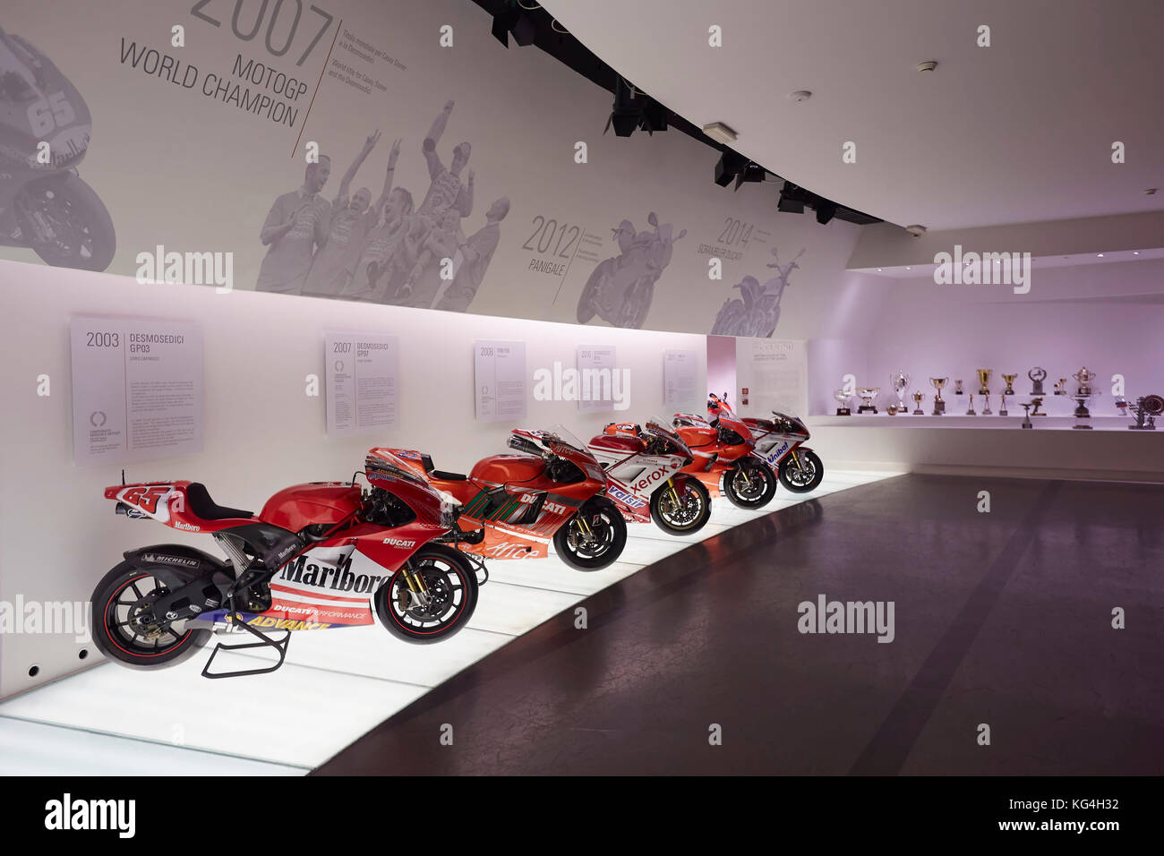 Motorcycles on display at the Ducati factory museum, Bologna, Italy. Stock Photo