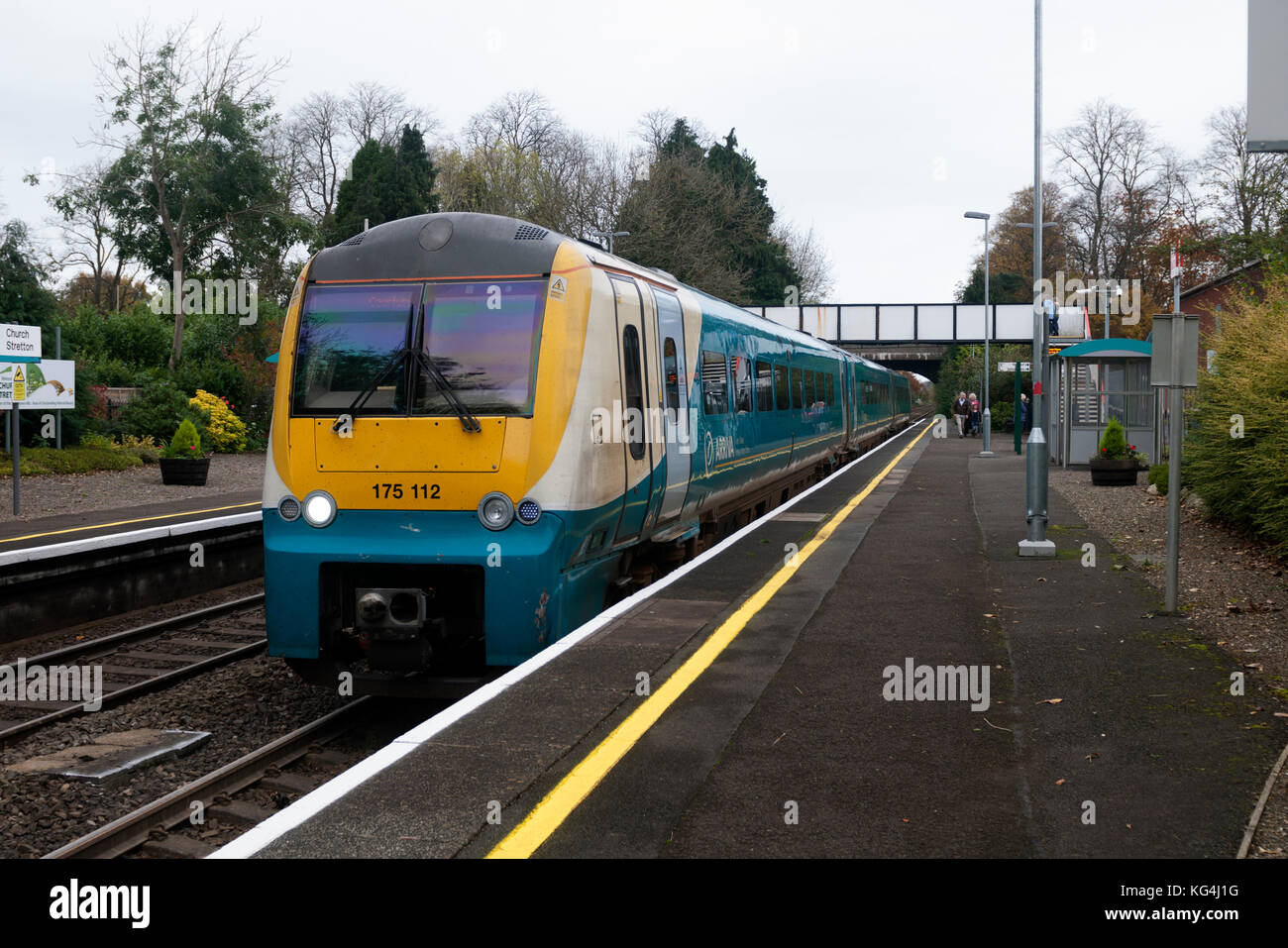 An Arriva Trains Wales class 175 diesel train at Church Stretton station, Shropshire, England, UK Stock Photo