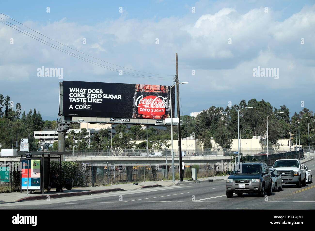 'What Does Coke Zero Sugar Taste Like?'  'A Coke' Coca Cola advertising billboard near the freeway on a street in Los Angeles California  KATHY DEWITT Stock Photo