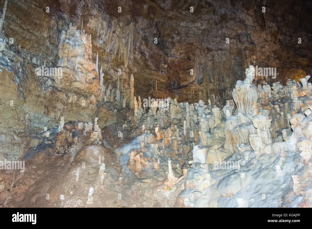 Stalactites and Stalagmites in Natural Bridge Caverns near San Antonio, Texas Stock Photo
