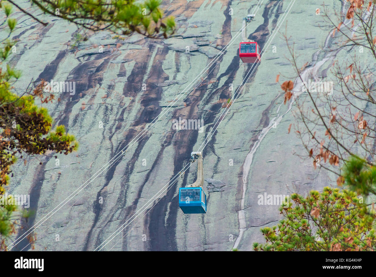 Two Cabins Of The Cableway In The Stone Mountain Park On The Stock