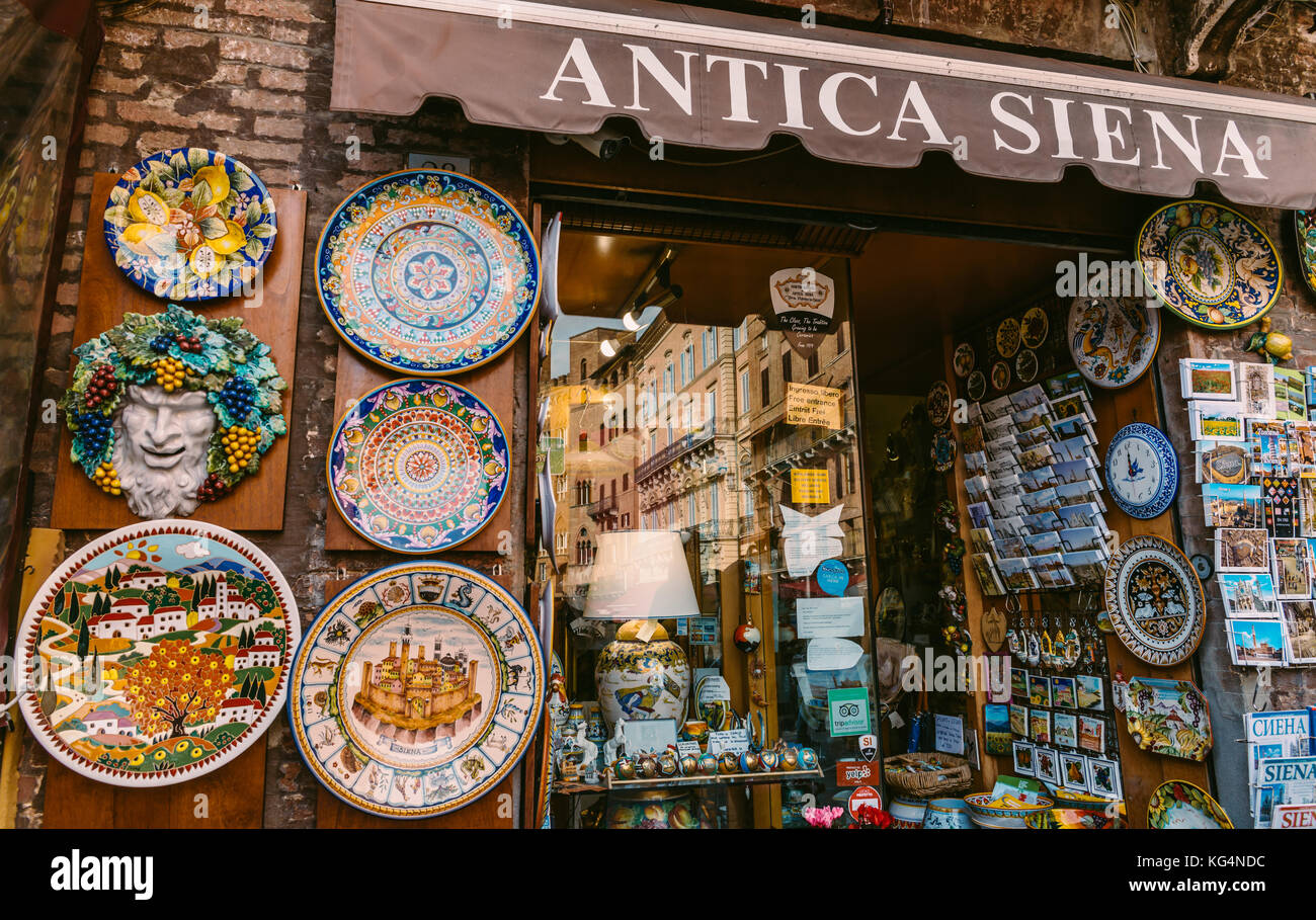 Typical souvenirs in a shop in Siena, Tuscany, Italy Stock Photo