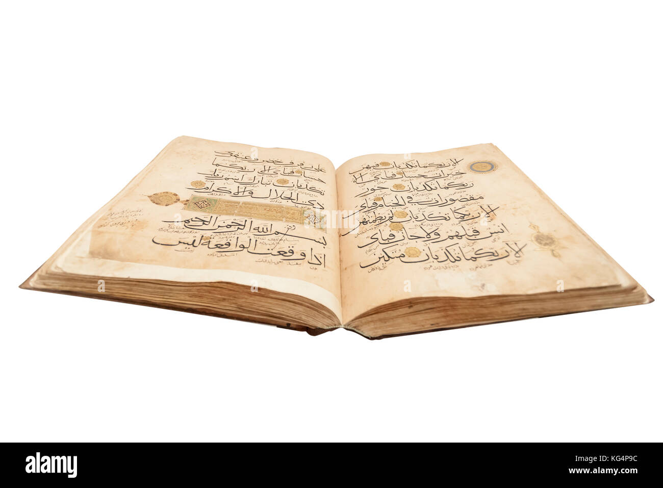 Old quran book isolated over white background Stock Photo