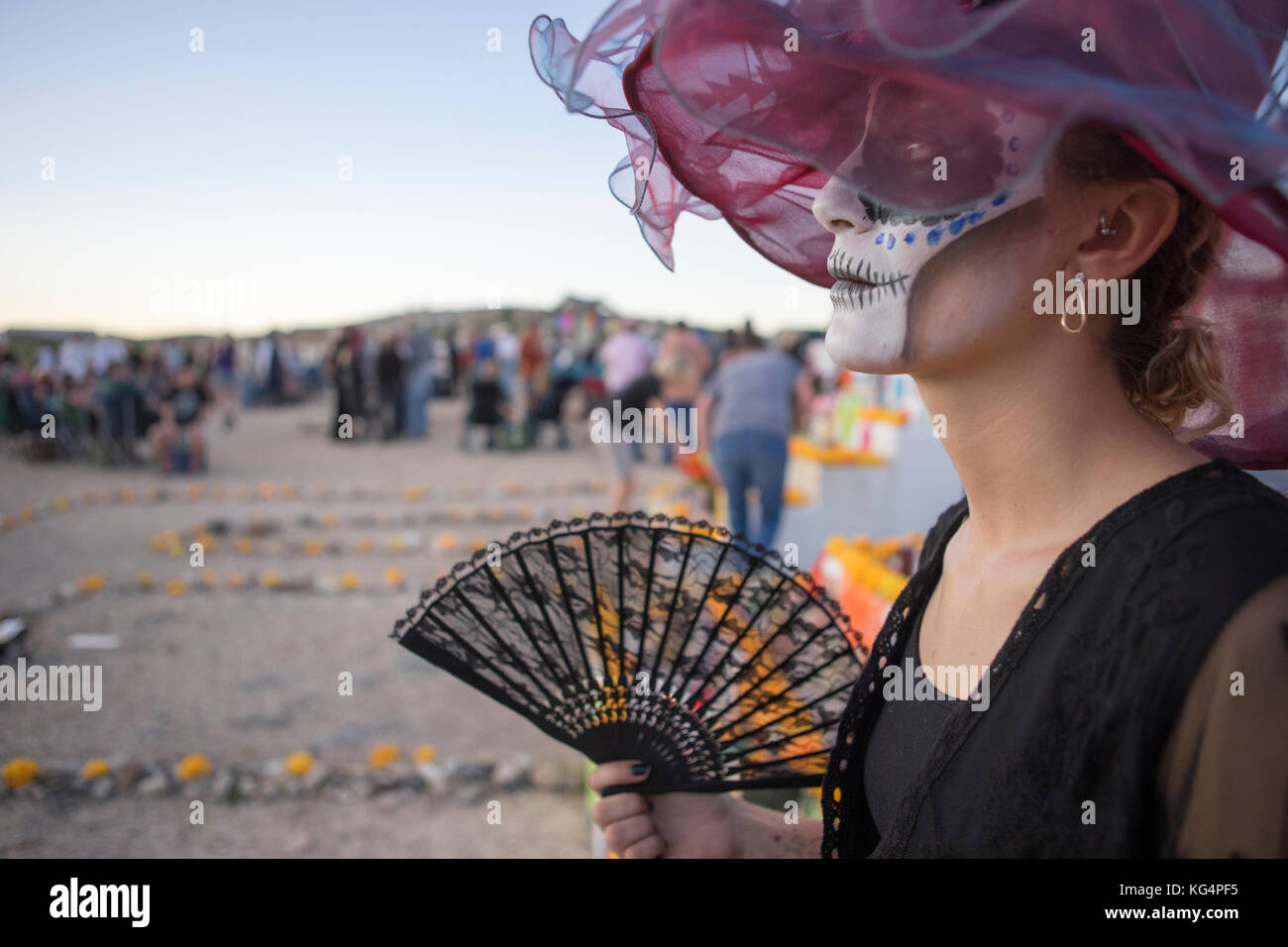 Celebration of Dia de los Muertos, The Day of the Dead, in Terlingua, a former ghost town istuated on the border with Mexico in far West Texas. Stock Photo