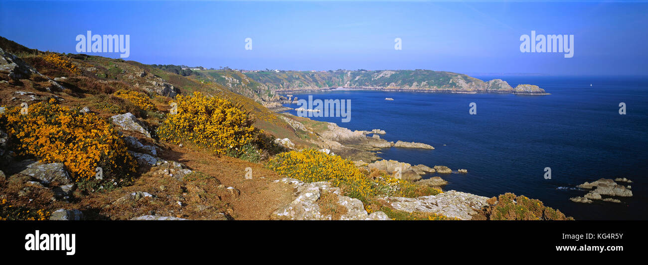 Channel Islands. Guernsey. View of Saints Bay from Icart Point cliffs. Stock Photo