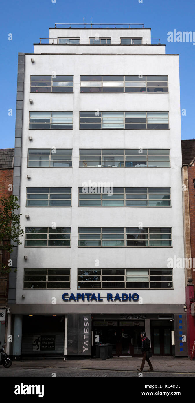 Exterior view of Capital Radio, building, in Leicester Square, London, England, United Kingdom Stock Photo