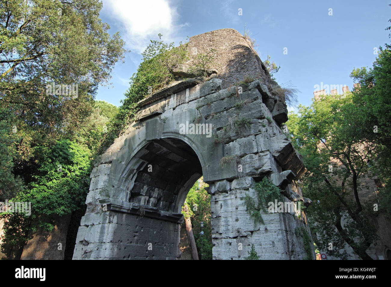 The ancient Roman Arch of Drusus in Rome next to San Sebastiano Gate Stock Photo