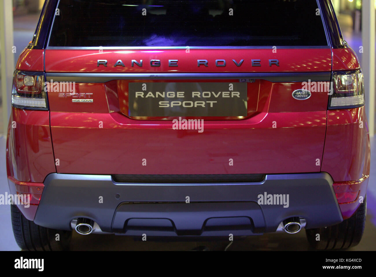 range rover sport  car with  dealer plates glasgow street shot of boot Stock Photo