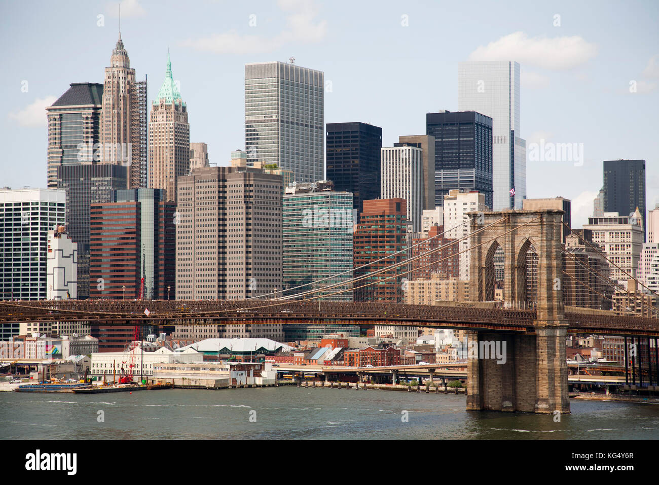 cityscape with Brooklyn bridge and East river, Manhattan, New York, USA, America Stock Photo