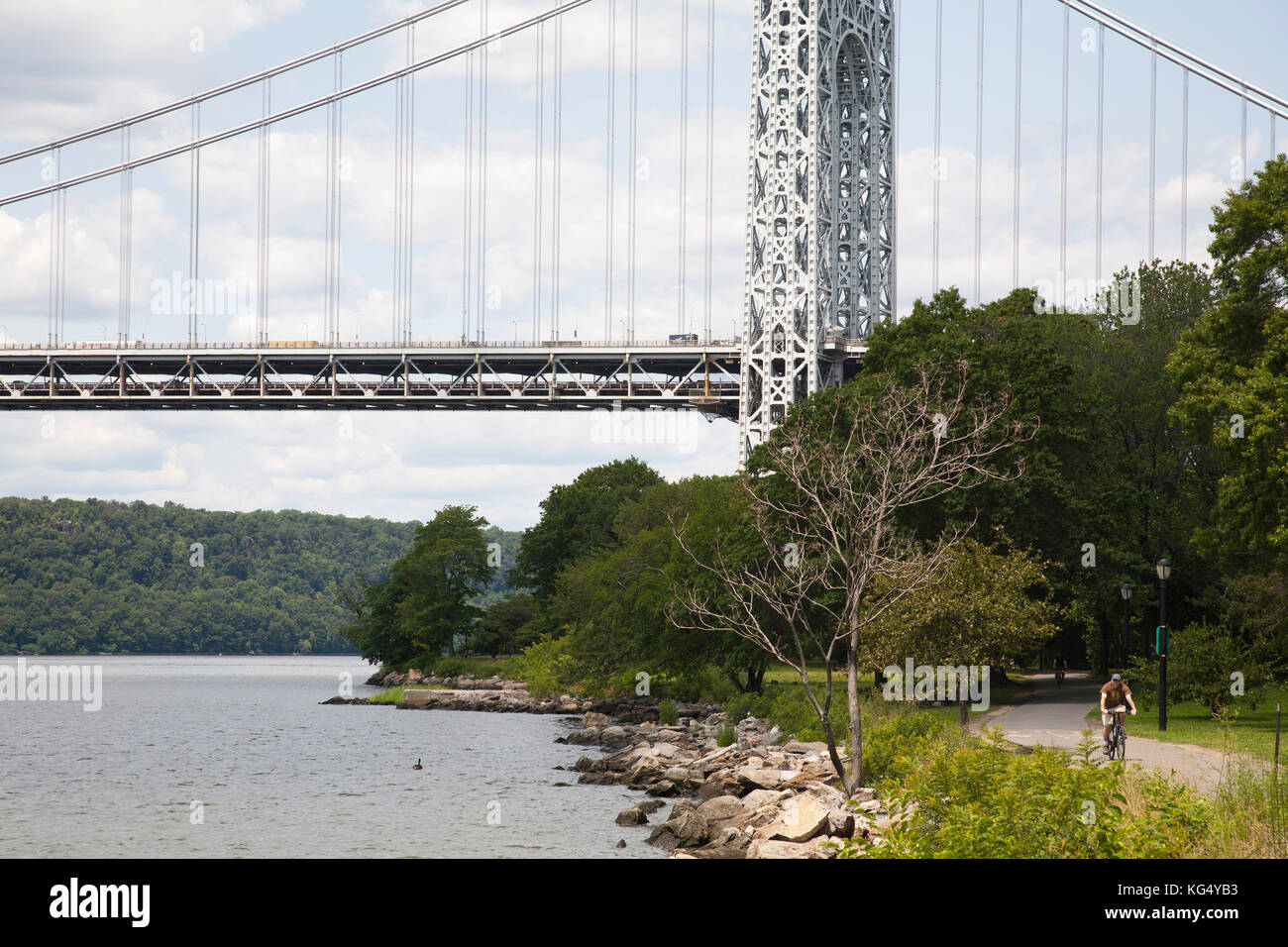 George Washington Bridge, Hudson river, Greenway, Riverside Park, New York, USA, America Stock Photo