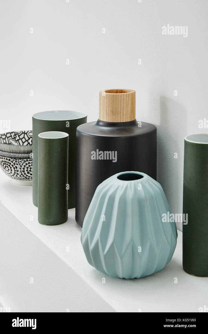 pastel colors vases on shelf skandinavian interior Stock Photo Alamy
