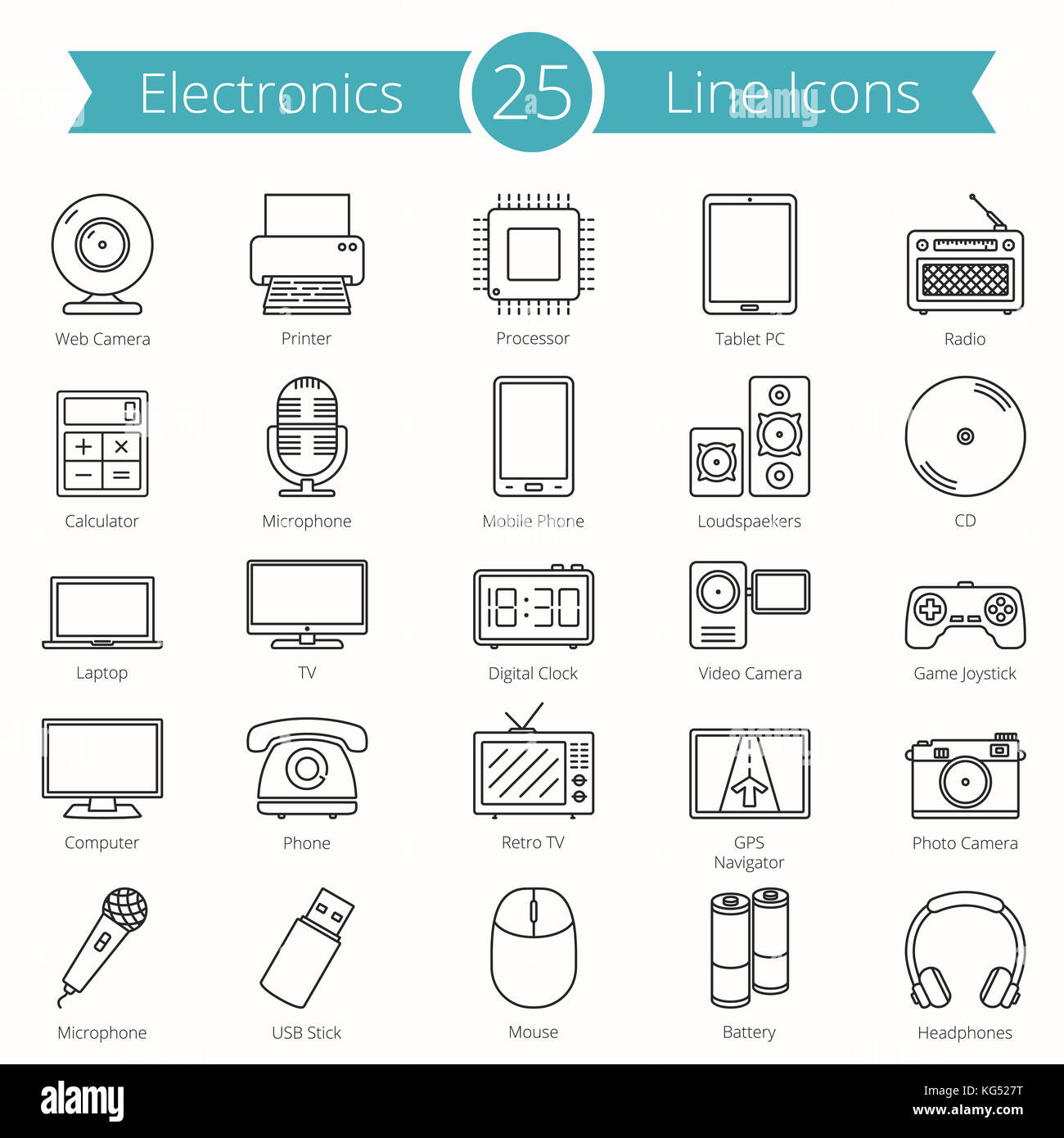 25 Electronics line icons, vector eps10 illustration Stock Photo - Alamy